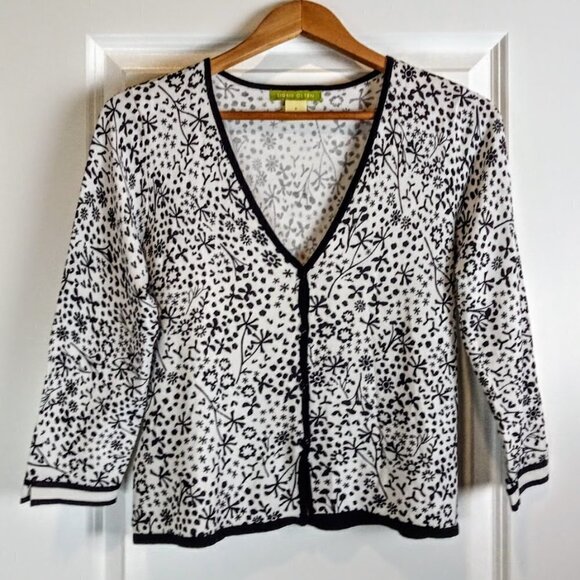 Sigrid Olsen B&W Floral Knit Cardigan - Picture 1 of 4